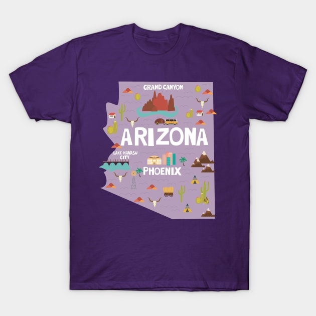 Arizona illustrated map T-Shirt by JunkyDotCom